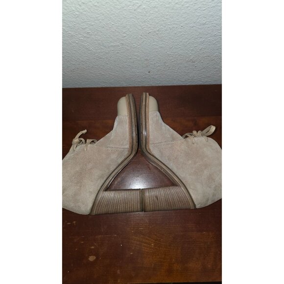 Reed Krakoff Suede Lace-Up Ankle Boots Chunky Heel & Cap Toe Beige Size 39 Made - Picture 6 of 8
